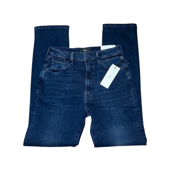 7 For All Mankind Blue Denim Easy Slim Cotton Straight Leg Jeans Size: 26 - Picture 4 of 9